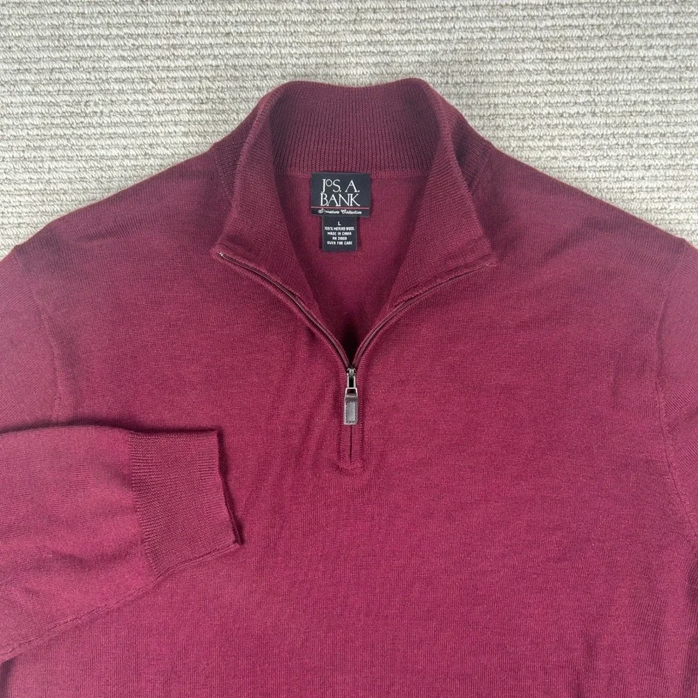 Jos. A. Bank Quarter Zip Sweater Mens Large Burgundy Merino Wool Preppy Classic